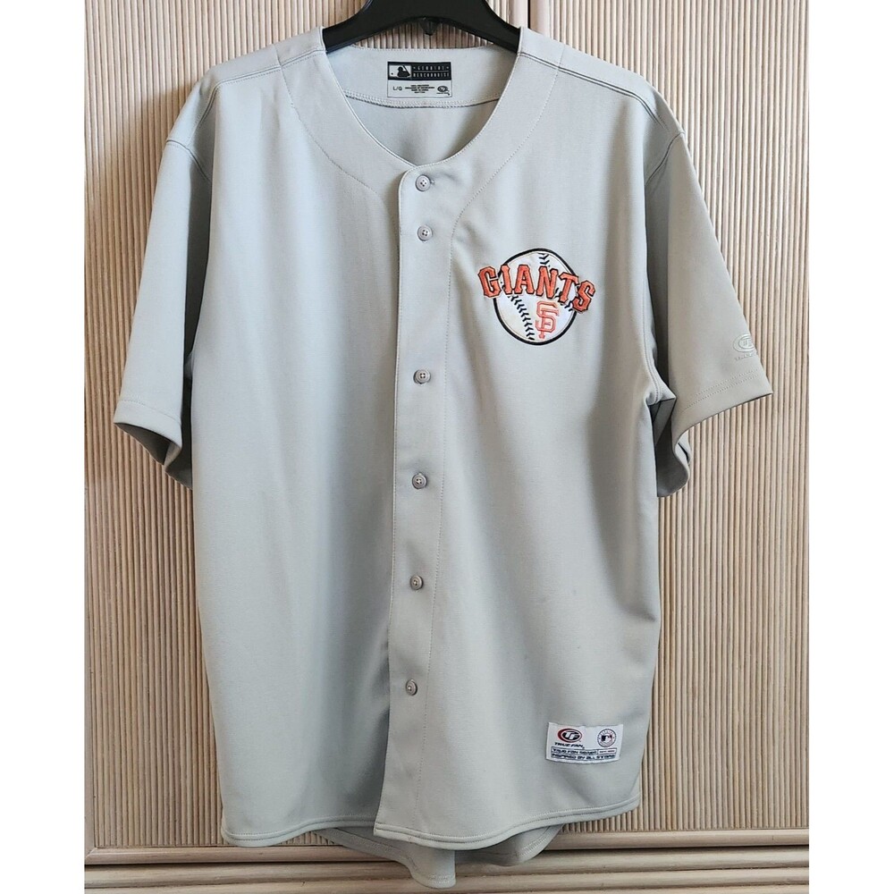 San Francisco SF Giants Men's Jersey Large True Fan Gray Short Sleeve Button-Up